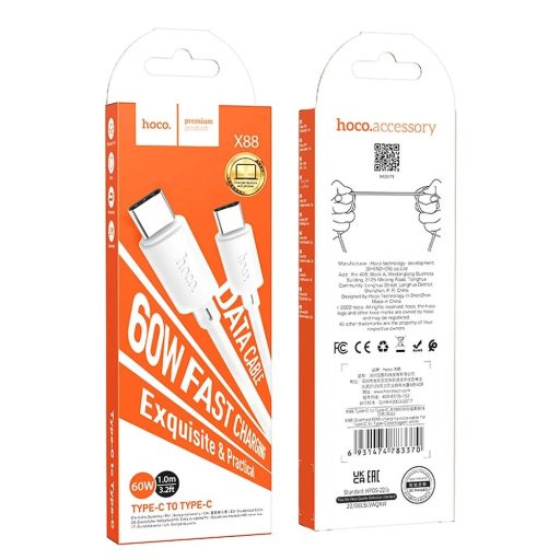 Hoco USB-C - USB-C 60W-os gyorstöltő kábel - 1 méter, fehér
