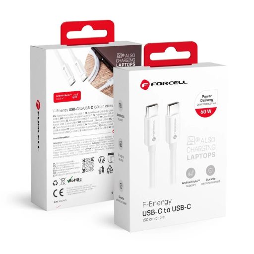 Forcell USB-C - USB-C 60W-os gyorstöltő kábel - 1,5 méter, fehér