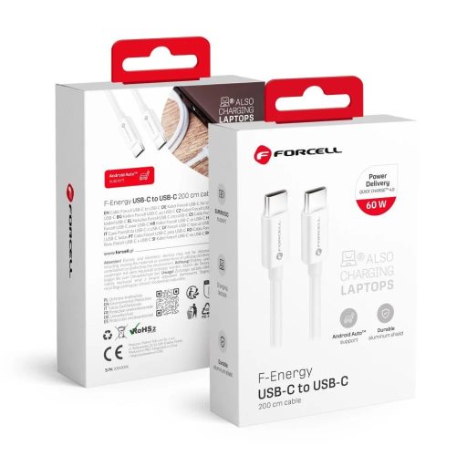 Forcell USB-C - USB-C 60W-os gyorstöltő kábel - 2 méter, fehér
