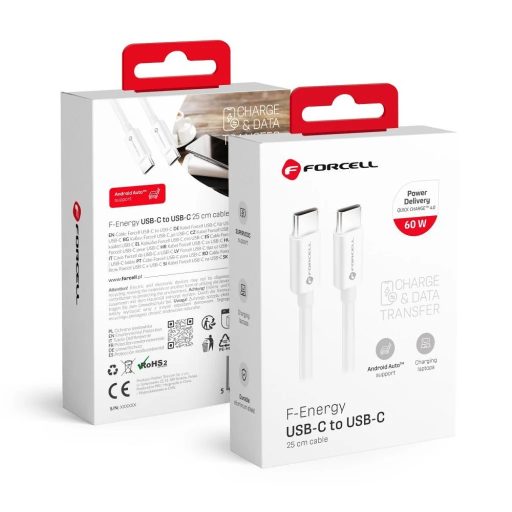 Forcell USB-C - USB-C 60W-os gyorstöltő kábel - 0,25 méter, fehér