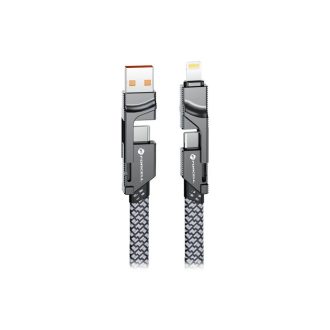   4 az 1-ben USB-A / USB-C - USB-C / Lightning 60W-os gyorstöltő kábel - 1 méter, króm (Forcell)