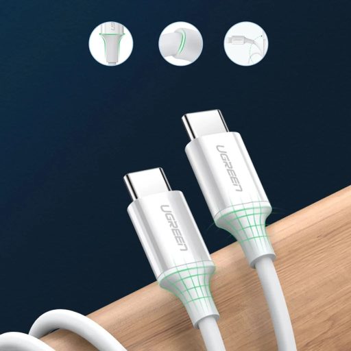 Ugreen USB-C - USB-C 60W-os gyorstöltő kábel - 1 méter, fehér