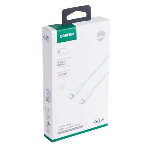 Ugreen USB-C - USB-C 60W-os gyorstöltő kábel - 1 méter, fehér