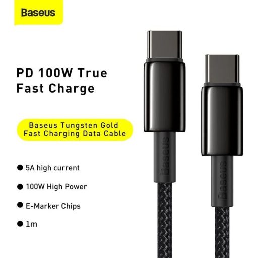 Baseus USB-C - USB-C 100W-os gyorstöltő kábel - 1 méter, fekete