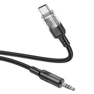   Hoco - AUX audio kábel, Jack 3,5 mm USB C-re - 1,2 méter, FEKETE