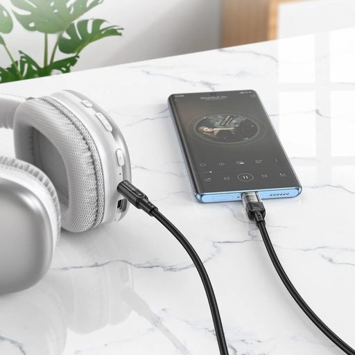 Hoco - AUX audio kábel, Jack 3,5 mm USB C-re - 1,2 méter, FEKETE