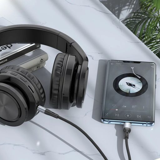 Hoco - AUX audio kábel, Jack 3,5 mm USB C-re - 1 méter, FEKETE