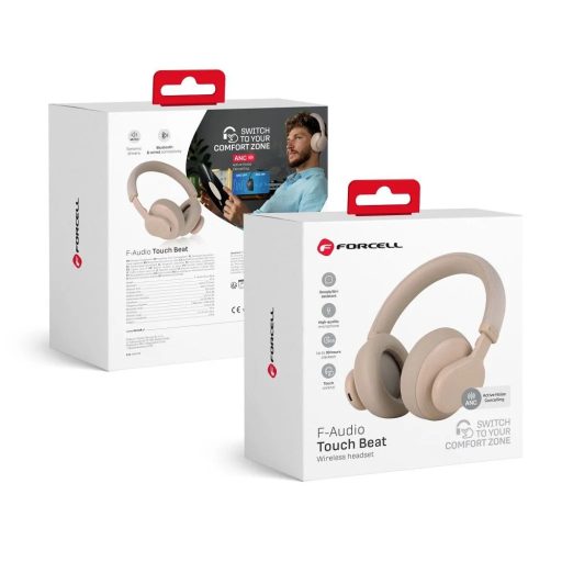 FORCELL F-AUDIO Touch Beat vezeték nélküli bluetooth fejhallgató, ANC, Bézs