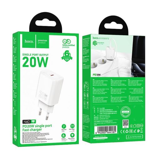 Hoco USB-C 20W-os GaN hálózati gyorstöltő - fehér