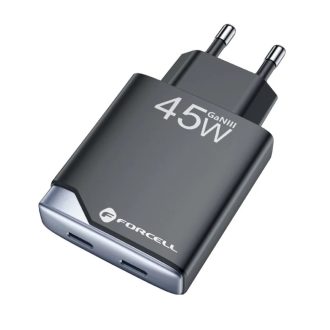   Forcell 2xUSB-C 45W-os GaN3 ultravékony hálózati gyorstöltő - fekete