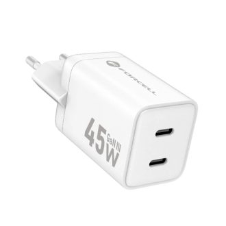   Forcell 2xUSB-C 45W-os GaN3 hálózati gyorstöltő adapter - fehér