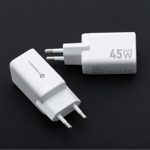 Forcell 2xUSB-C 45W-os GaN3 hálózati gyorstöltő adapter - fehér