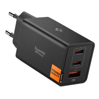   Spigen 2xUSB-C + USB-A 67W-os GaN hálózati gyorstöltő - fekete