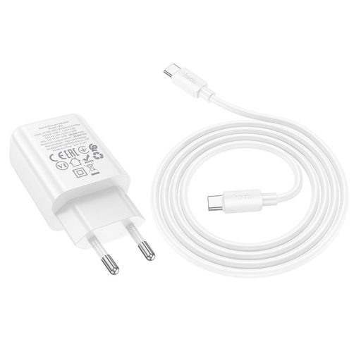 Hoco USB-C 20W-os GaN hálózati gyorstöltő + USB-C kábel - fehér