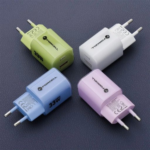 Forcell USB-C + USB-A 33W-os GaN3 hálózati gyorstöltő + USB-C kábel - fehér