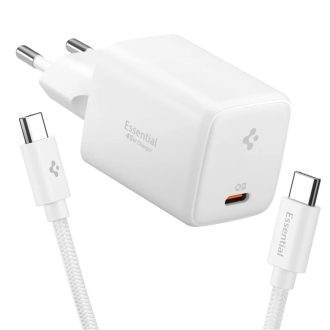   Spigen USB-C 45W-os GaN hálózati gyorstöltő + USB-C kábel - fehér