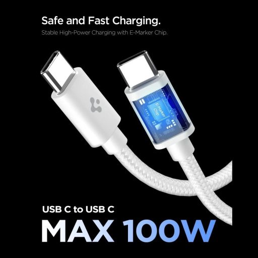 Spigen USB-C 45W-os GaN hálózati gyorstöltő + USB-C kábel - fehér