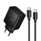 Hoco 2xUSB-C + USB-A 65W-os GaN hálózati gyorstöltő + USB-C kábel - fekete