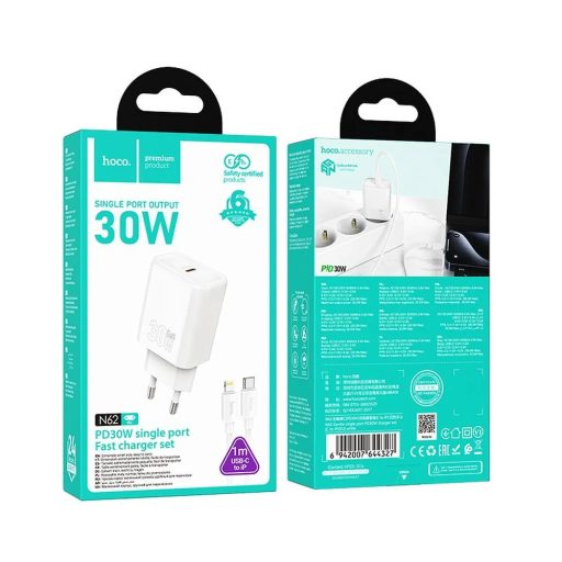 Hoco USB-C 30W-os hálózati gyorstöltő + Lightning kábel - fehér