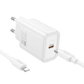   Hoco USB-C 20W-os GaN hálózati gyorstöltő + Lightning kábel - fehér