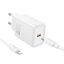 Hoco USB-C 20W-os GaN hálózati gyorstöltő + Lightning kábel - fehér