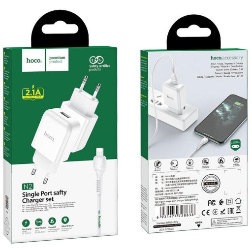 Hoco USB-A 10.5W hálózati töltő + Lightning kábel - fehér