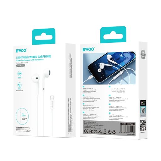 Vezetékes fülhallgató iPhone Lightning, hangerőszabályzóval - BWOO HF179 FEHÉR