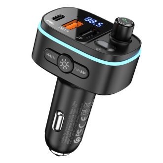   FM transmitter és töltő - Hoco E62 fekete - 2 x USB A + 1 x USB C, QC3.0 PD, 18W+20W