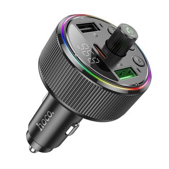   FM transmitter és töltő - Hoco E82 fekete - 2 x USB A + 1 x USB C, QC3.0 PD, 38W+30W, Max.: 68W