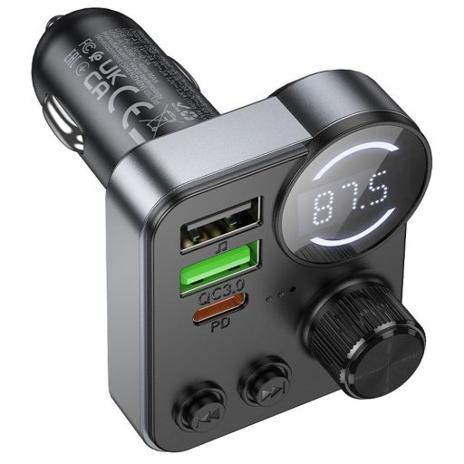 FM transmitter és töltő - Hoco E86 fekete - 2 x USB A + 1 x USB C, QC3.0 PD, 18W+30W