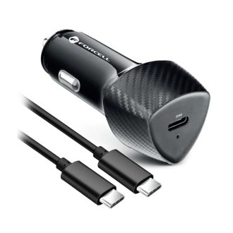   20W-os autós töltő szett - FORCELL F-ENERGY Carbon + USB C / USB C kábel