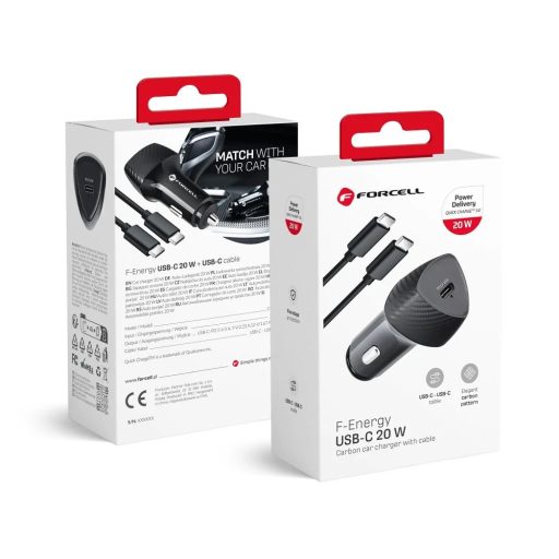 20W-os autós töltő szett - FORCELL F-ENERGY Carbon + USB C / USB C kábel