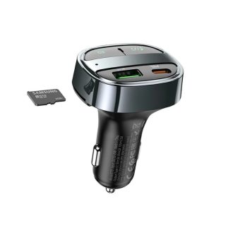   FM transmitter és töltő - Hoco E70 fekete - 2 x USB A + 1 x USB C, QC3.0 PD, 18W+30W