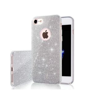 iPhone 16 Pro - GLITTER szilikon tok, ezüst
