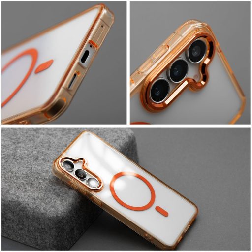 Samsung Galaxy A56 5G - FRAME CLEAR HYBRID MAG - kemény hátlap tok, MagSafe, narancs