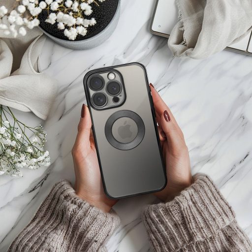 iPhone 15 Pro Max - GLAM tok, kameravédővel, Fekete