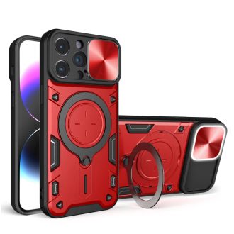   iPhone 15 Pro Max - ARMOR RING páncéltok, kameralencse védővel, kihajtható támasszal - PIROS
