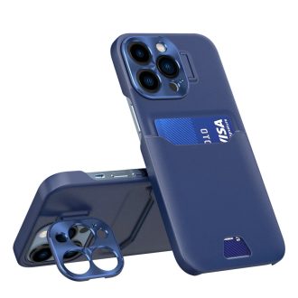   iPhone 14 Pro Max - Leather Stand tok, kártyatartóval, kék