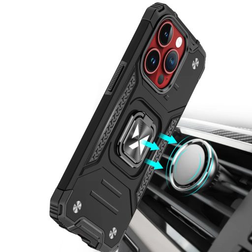  iPhone 14 Pro Max - RING ARMOR páncéltok, kihajtható támasszal - FEKETE