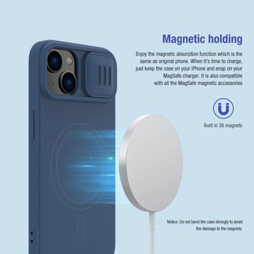 iPhone 14 Plus - Nillkin CamShield Silky MagSafe szilikon tok, kék