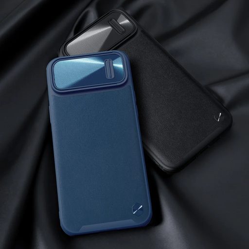 iPhone 14 Plus - Nillkin Camshield Leather S bőr tok, kék