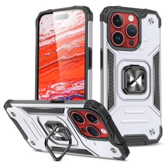    iPhone 15 Plus - RING ARMOR páncéltok, kihajtható támasszal - EZÜST / FEKETE