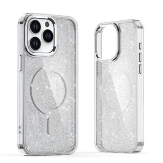   iPhone 16 Pro Max - GLITTER MAG kemény hátlap tok, MagSafe, átlátszó / fehér
