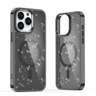   iPhone 16 Pro Max - GLITTER MAG kemény hátlap tok, MagSafe, átlátszó / fekete