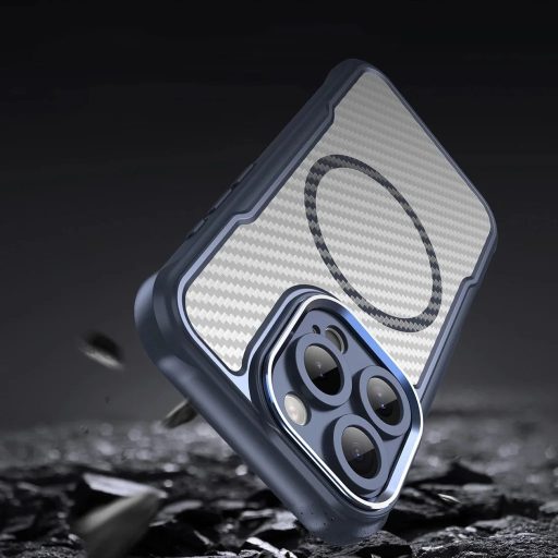 iPhone 16 Pro Max - Defender Carbon Mag ütésálló MagSafe kompatibilis tok, kék