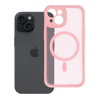   iPhone 15 - FULL MATTE MAG kemény hátlap tok, MagSafe, világos rózsaszín