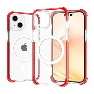  iPhone 14 - Alphajack - MagSafe kompatibilis hibrid tok, átlátszó / piros