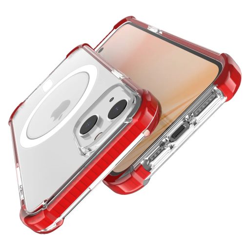 iPhone 14 - Alphajack - MagSafe kompatibilis hibrid tok, átlátszó / piros