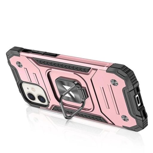 iPhone 14 - RING ARMOR páncéltok, mágneses, kihajtható gyűrűvel - Rózsaarany / Fekete
