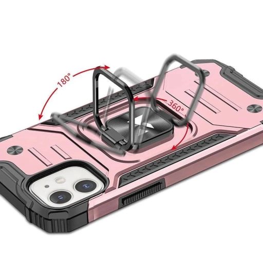  iPhone 14 - RING ARMOR páncéltok, mágneses, kihajtható gyűrűvel - Rózsaarany / Fekete